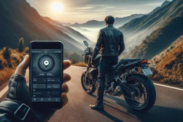 a rider watching Motorcycle Trackers app and a rider site on bike