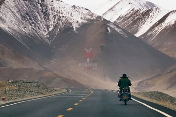 a rider on Karakoram Highway, Pakistan to China